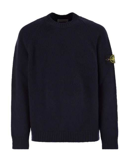 Stone Island Blue Round Neck Jumper With Raglan Sleeves for men
