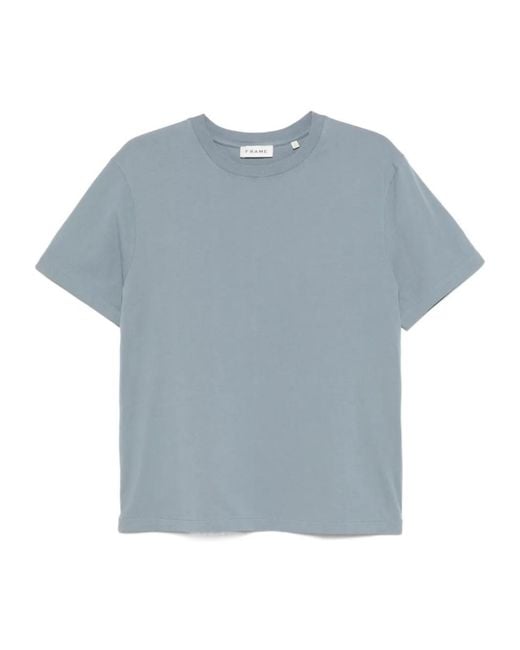 FRAME Blue Logo-Embroidered T-Shirt for men