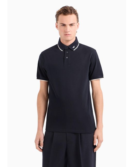 Emporio Armani Blue Logo Embroidered Short Sleeved Polo Shirt for men