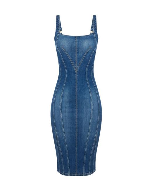 Elisabetta Franchi Blue Panelled Square-Neck Dress