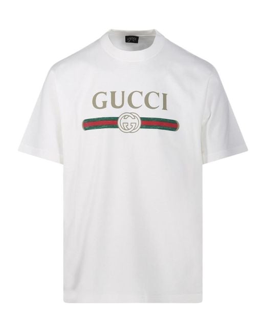 Gucci White Logo Printed Jersey T-Shirt for men