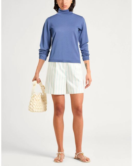 Max Mara Blue Solid Color Knitted Turtleneck Top
