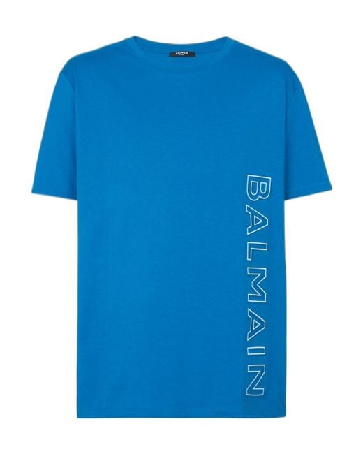 Balmain Men's Blue Embossed T-Shirt