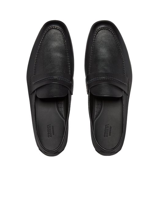 Zegna Black Leather Loafers for men