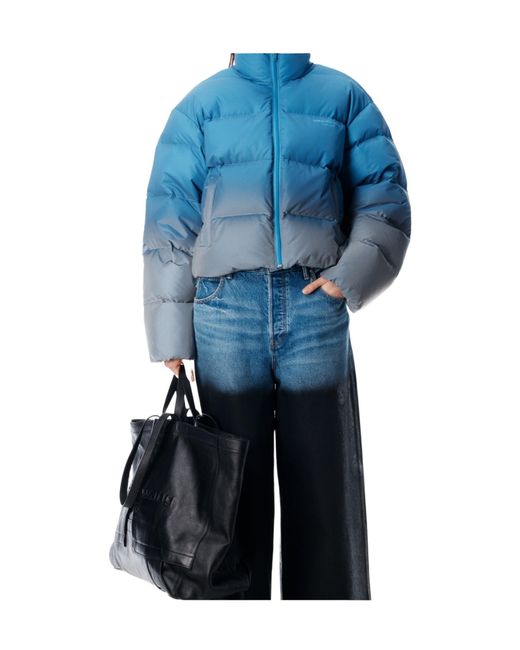 Alexander Wang Blue Reflective Cropped Puffer Coat