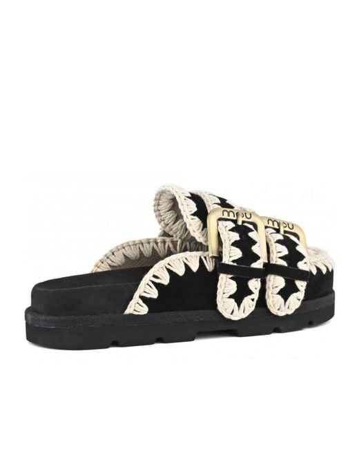 Mou Black Low Bio Sabot Two-Buckles