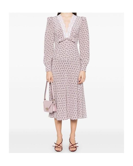 Alessandra Rich Purple Small Rose Print Dress