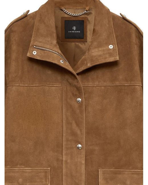 Anine Bing Brown Snap-Front Stand-Collar Jacket