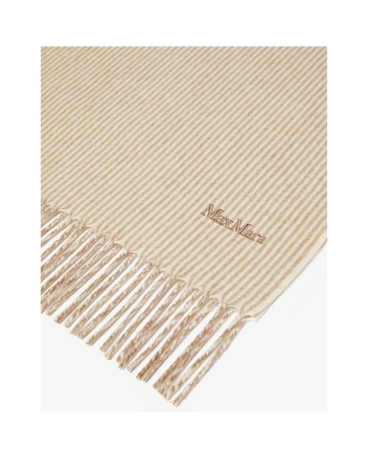 Max Mara Natural Logo Embroidered Striped Scarf