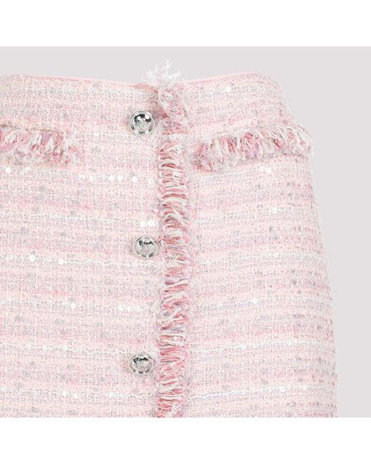 Giambattista Valli Pink Frayed High-Waist Tweed Miniskirt