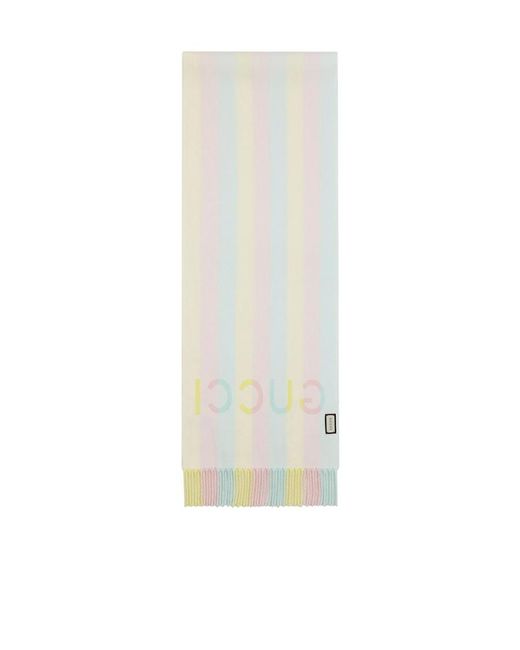 Gucci White Striped Wool Scarf