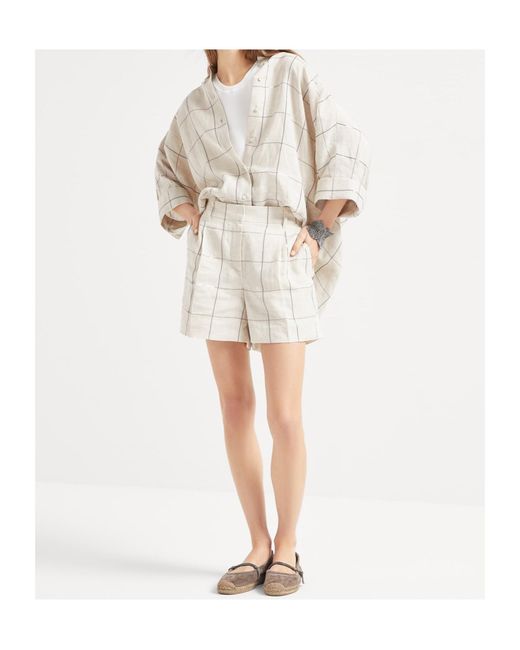 Brunello Cucinelli White Grid-Pattern Shirt