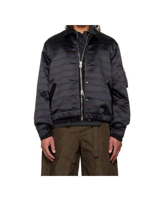 Sacai Black Striped Cropped Bomber Jacket for men