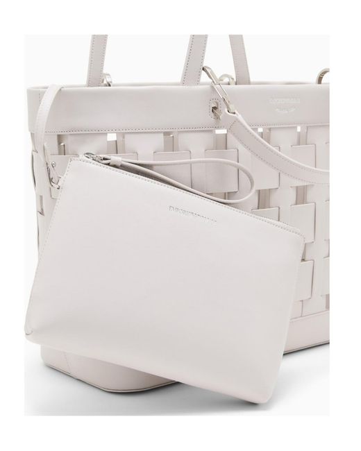 Emporio Armani White Tote Bag With Woven Design Double Handles And Pouch