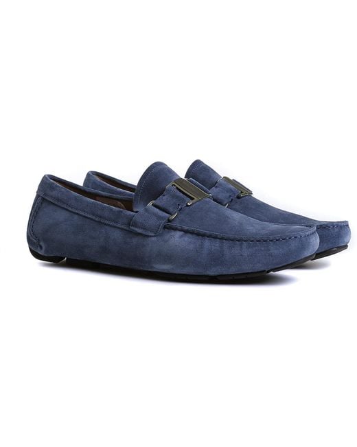 Ferragamo Blue Metal Buckle Business Casual Shoes for men
