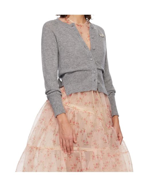 Simone Rocha Gray Embellished Relaxed Cardigan
