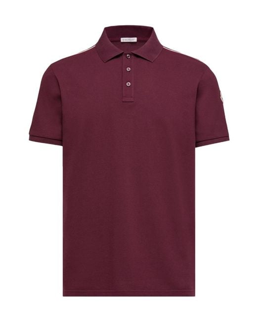 Moncler Red Logo Patch Short-Sleeved Polo Shirt for men