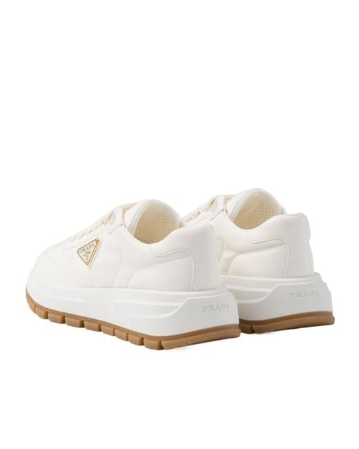 Prada White Leather Triangle Sneakers