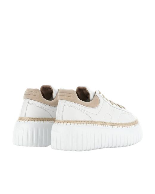 Hogan White H-Stripes Platform Lace-Up Sneakers