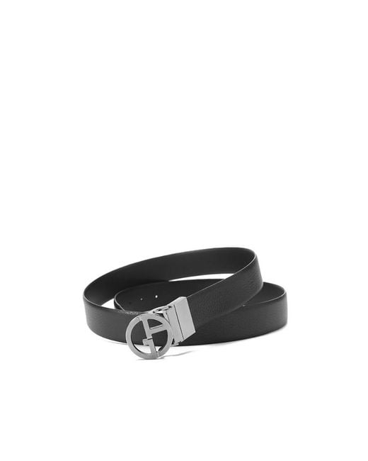 Giorgio Armani White Pebbled-Effect Buckled Belt for men