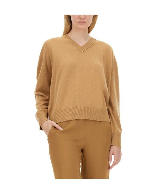 Fabiana Filippi Natural Sequin-Embellished V-Neck Knitted Jumper