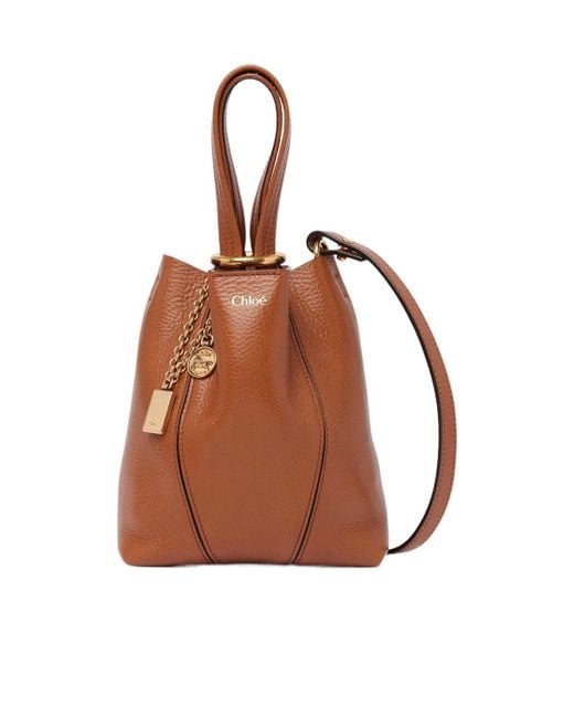 Chloé Brown Chloé Spin Logo Printed Small Top Handle Bag