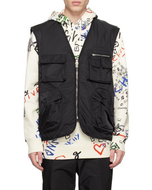 Givenchy Black Zip-Up Logo Embroidered Vest for men