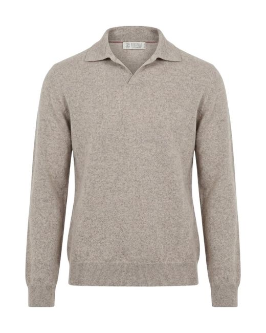 Brunello Cucinelli Gray Collared Long-Sleeved Knit Sweater for men