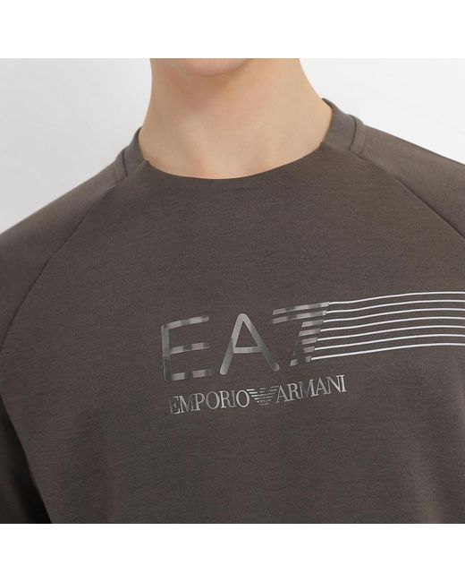 EA7 Gray Logo Printed Round Neck Sweater for men