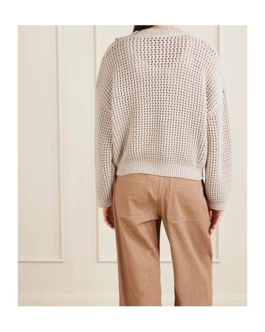 Brunello Cucinelli Brown Button-Detail Waffle-Knit Sweater