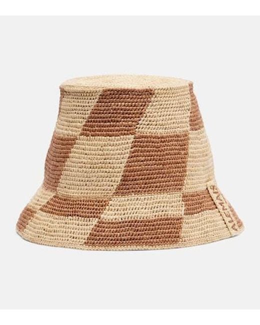 ALÉMAIS Natural Checked Raffia Bucket Hat