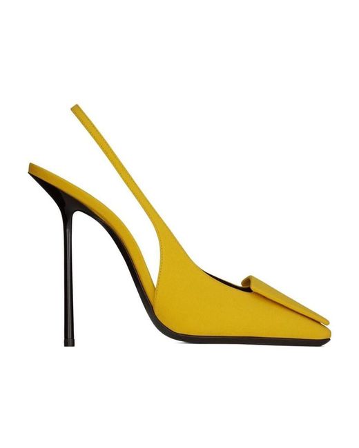 Saint Laurent Yellow George Square Toe Slingback Pumps