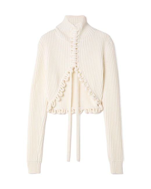 Alaïa White Lace-Up Wool Ribbed Sweater