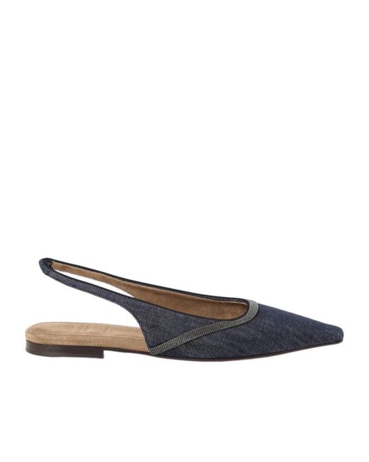 Brunello Cucinelli Blue Leather Ballerina Shoes