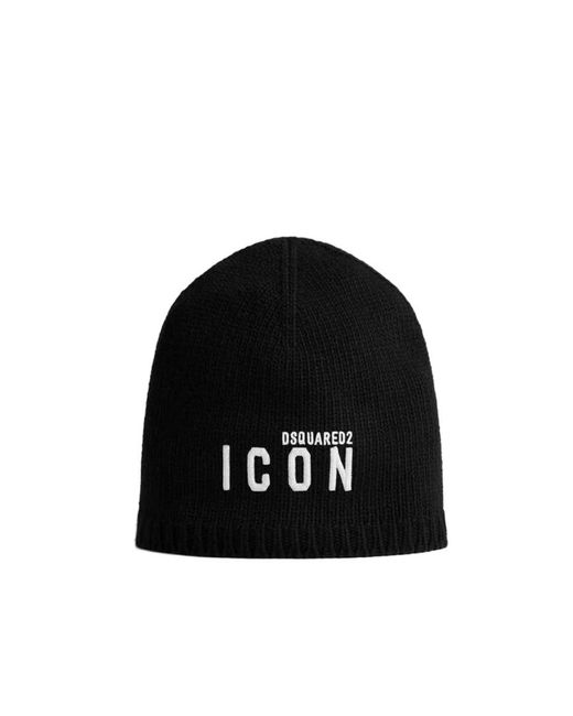 DSquared² Black Logo Printed Knitted Beanie for men