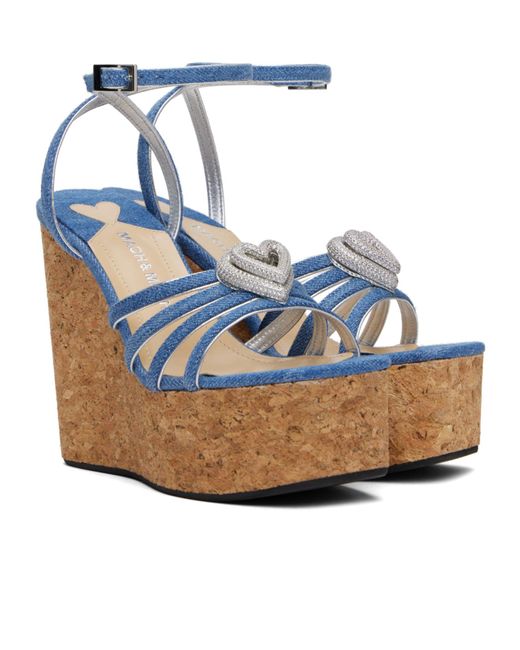 Mach & Mach Blue 125Mm Heart-Appliqué Sandals