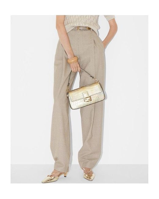 Fendi Natural Micro Check Detailed Pleated Trousers