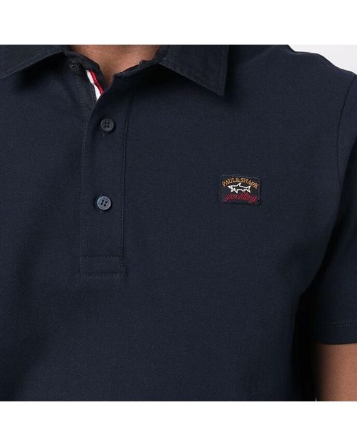 Paul & Shark Blue Logo-Patch Short-Sleeve Polo Shirt for men