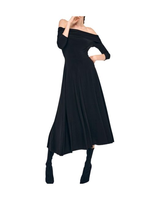 Norma Kamali Blue Off-Shoulder Long-Sleeve Midi Dress