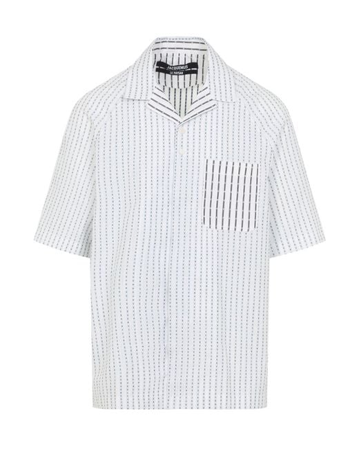 Jacquemus White The Romarin Logo-Stripe Shirt for men