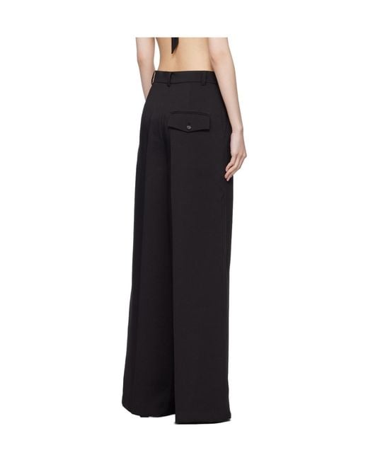 Pushbutton Black Side-Folded Wide-Leg Casual Pants