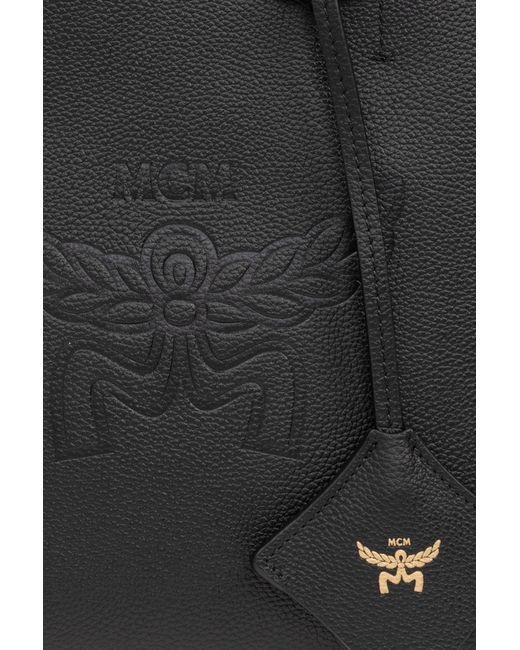 MCM Black Himmel Logo Debossed Tote Bag