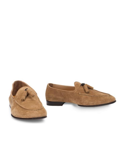 Doucal's Brown Almond Toe Alip-On Loafers for men