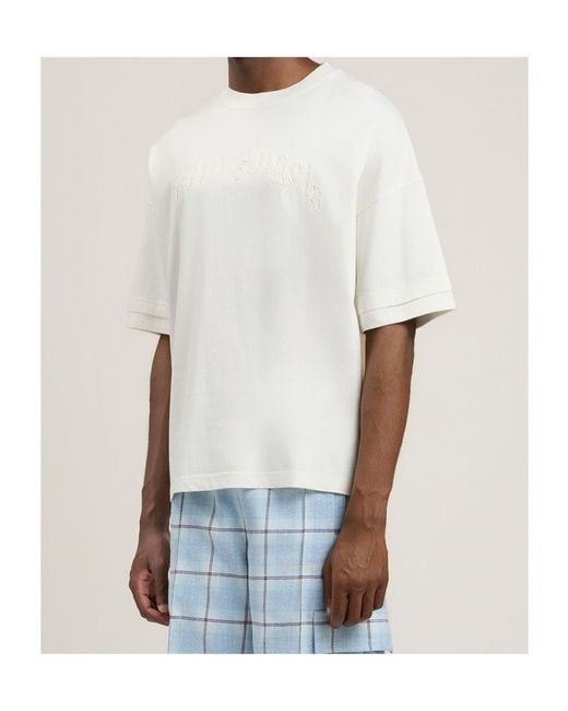 Palm Angels White Curved Logo Loose Double T-Shirt for men