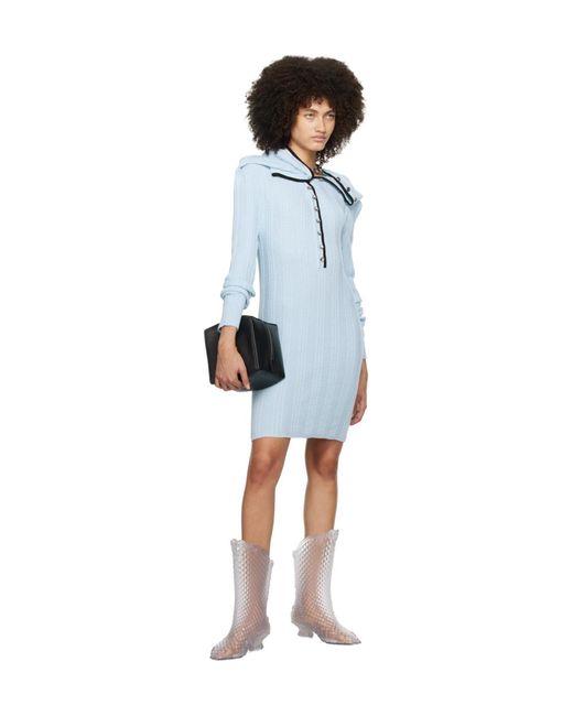 Y. Project Blue Ruffle-Collar Merino Mini Dress