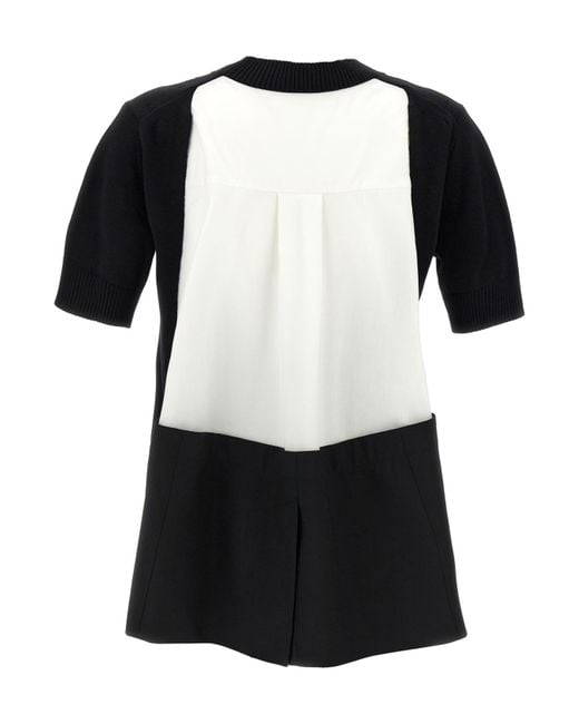 Sacai Black Poplin Ribbed Pullover