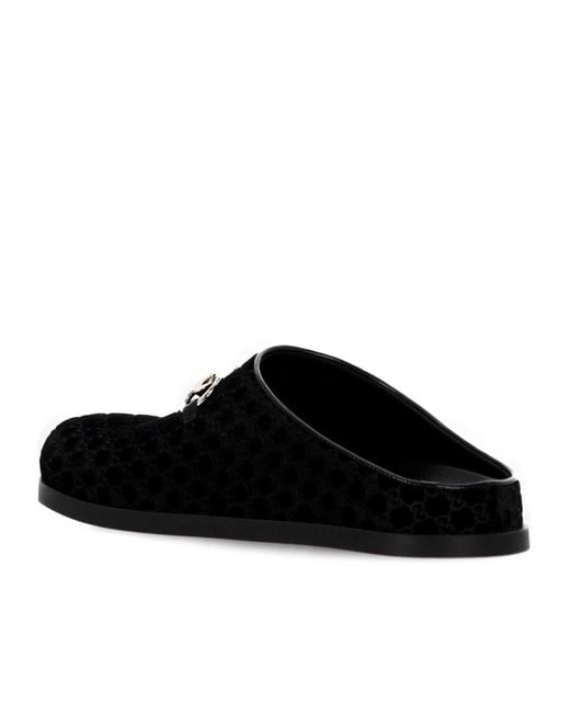 Gucci Black Monogrammed Slip-On Sandals