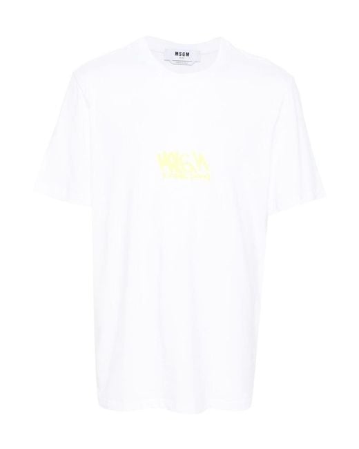MSGM White Logo-Print Cotton T-Shirt for men