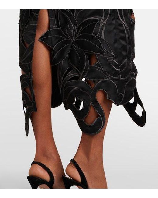 Leo Black Rayna Floral-Appliqué Bustier Gown