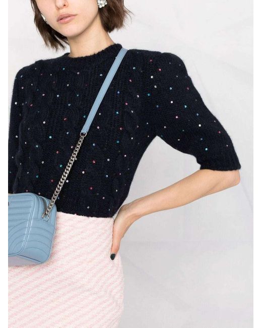 Alessandra Rich Blue Sequin-Embellished Knitted Top